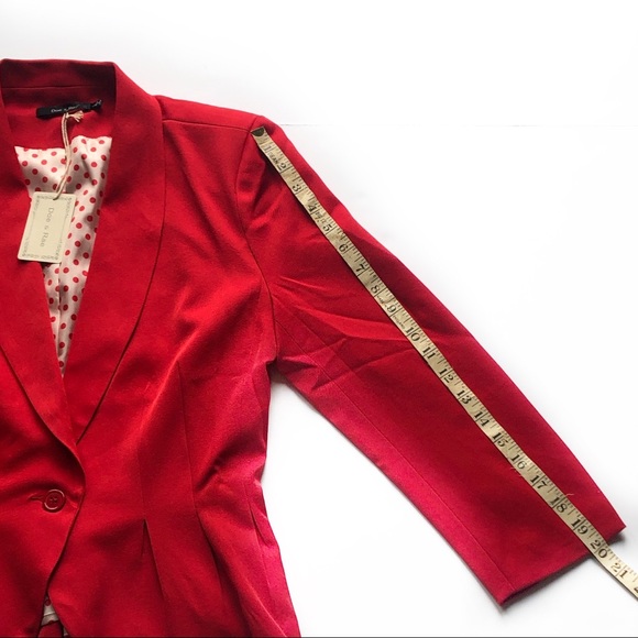 Doe & Rae Red Blazer with Polka Dot Lining Perfect for the Holidays - Picture 6 of 14